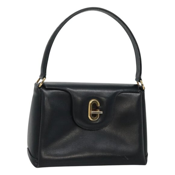 GUCCI Hand Bag Leather Black Gold Auth ep7987